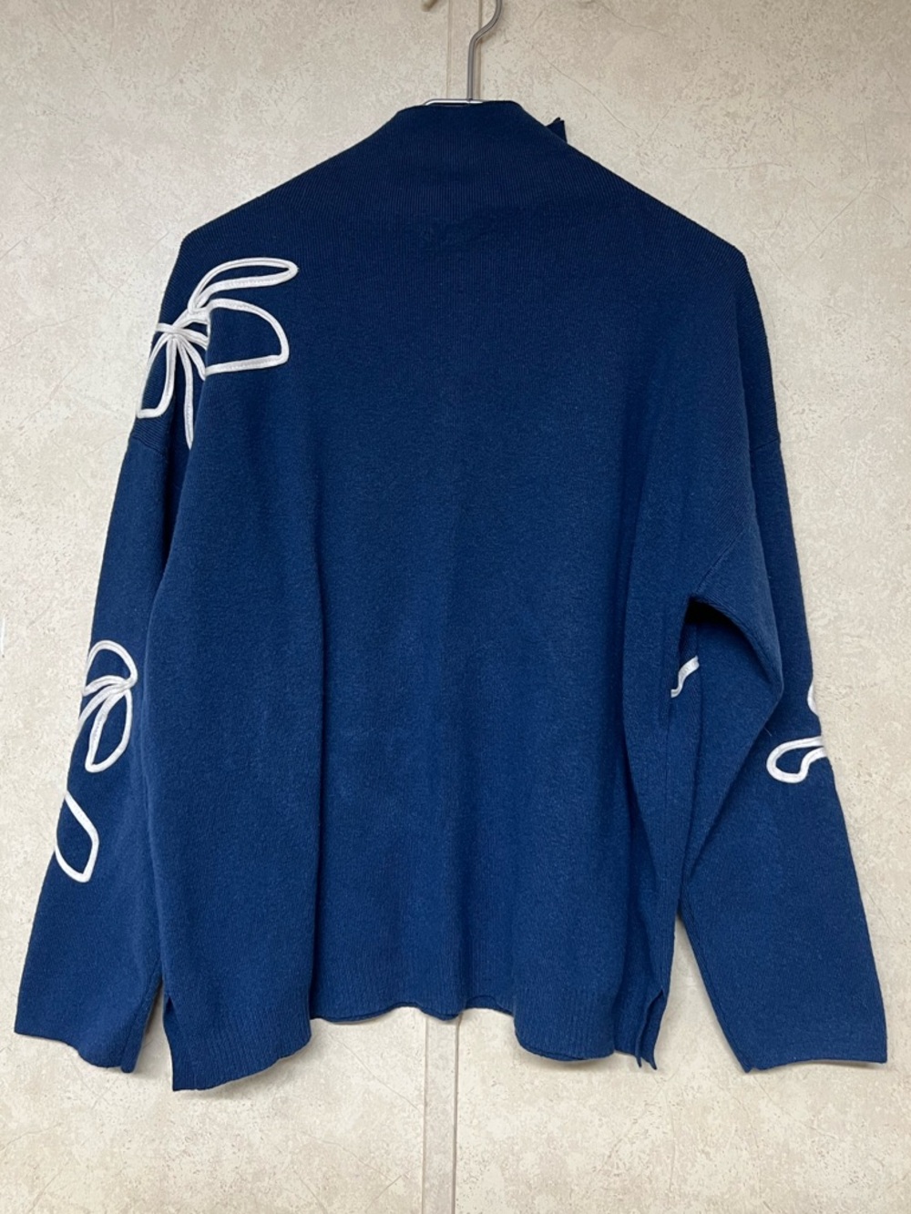 Chico's navy mock neck white floral embroidered long sleeve sweater - Picture 3 of 11